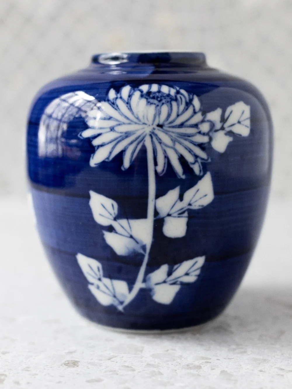Vintage Takahashi blue white hand painted floral vase or ginger jar no lid 4